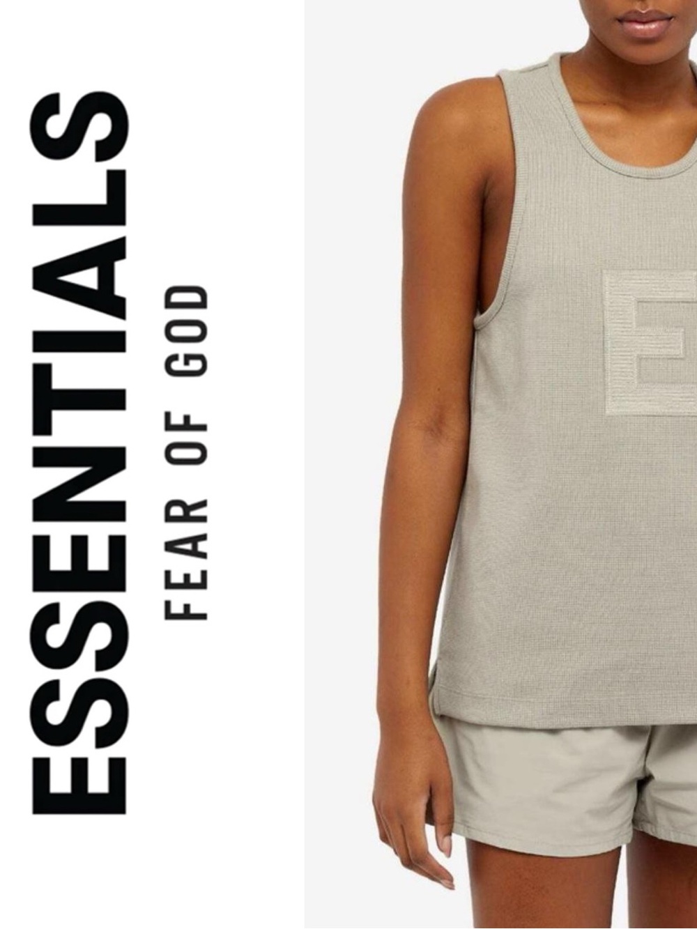 FEAR OF GOD Seal Essentials Tank Womens Neutral Beige Waffle Knit Top Size Med